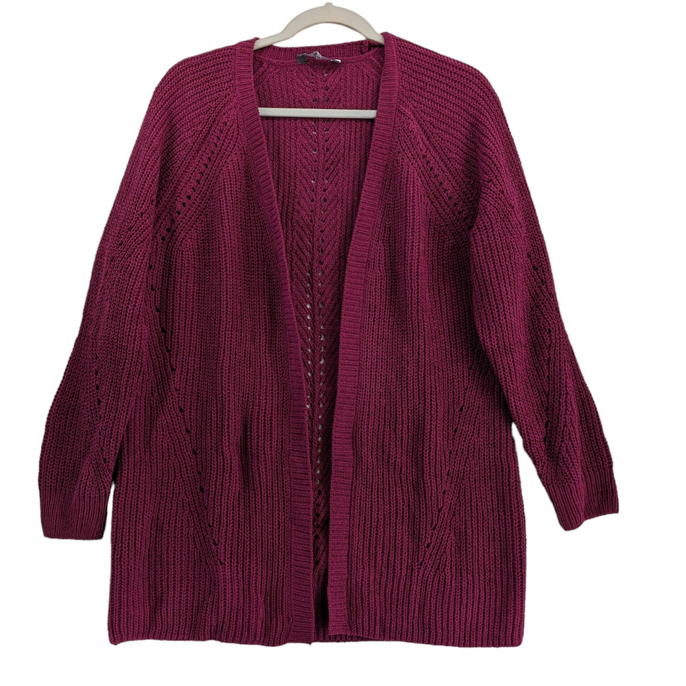 Members Mark Chenille Cardigan Sweater M Raspberry Red Open Front Cutouts‎ Soft - Picture 12 of 12
